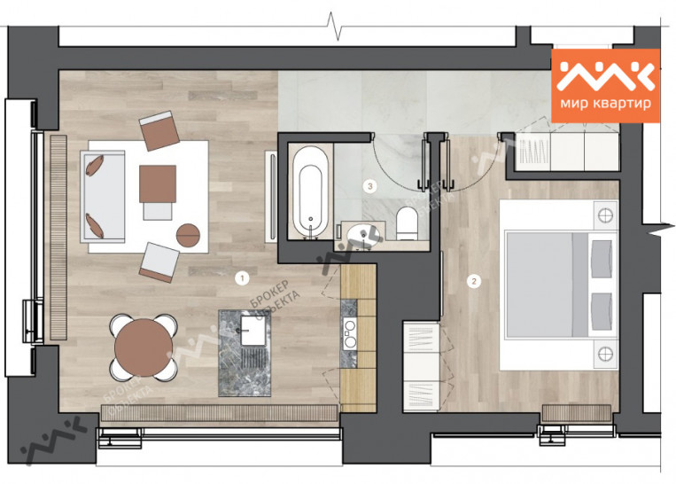Однокомнатная квартира 60.15 м²