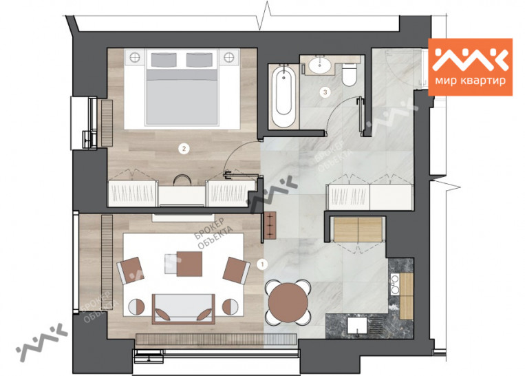 Однокомнатная квартира 58.33 м²