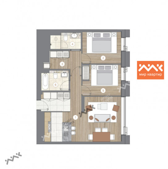 Двухкомнатная квартира 78.1 м²