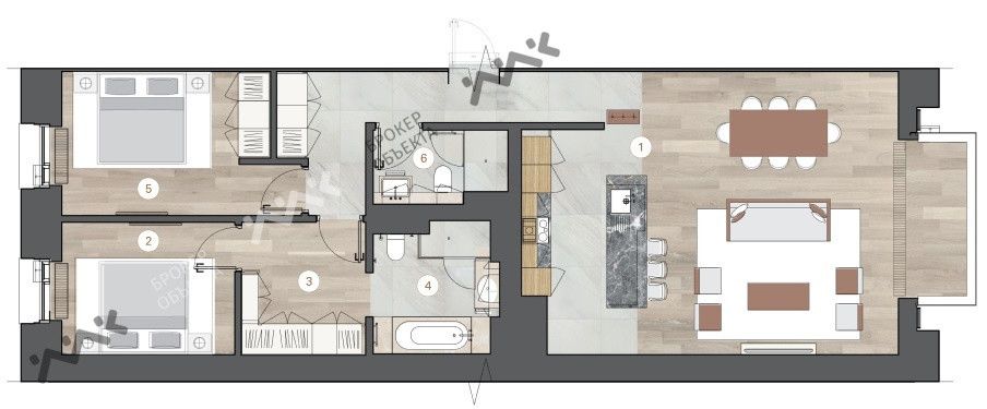 Двухкомнатная квартира 107.14 м²