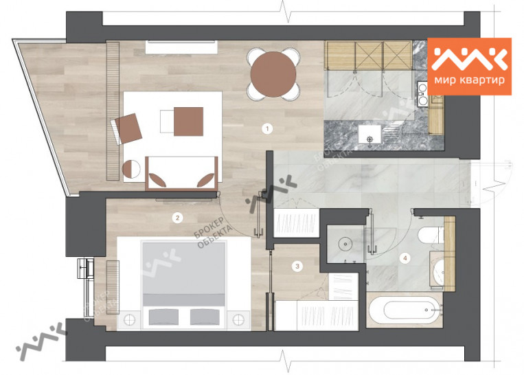 Однокомнатная квартира 51.34 м²