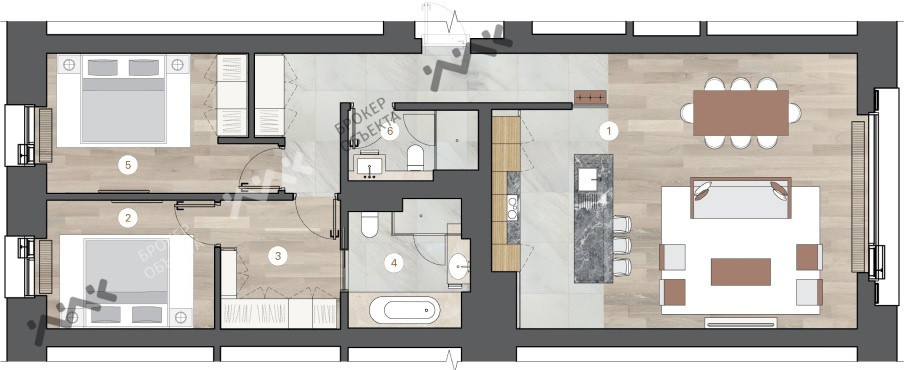 Двухкомнатная квартира 107.14 м²