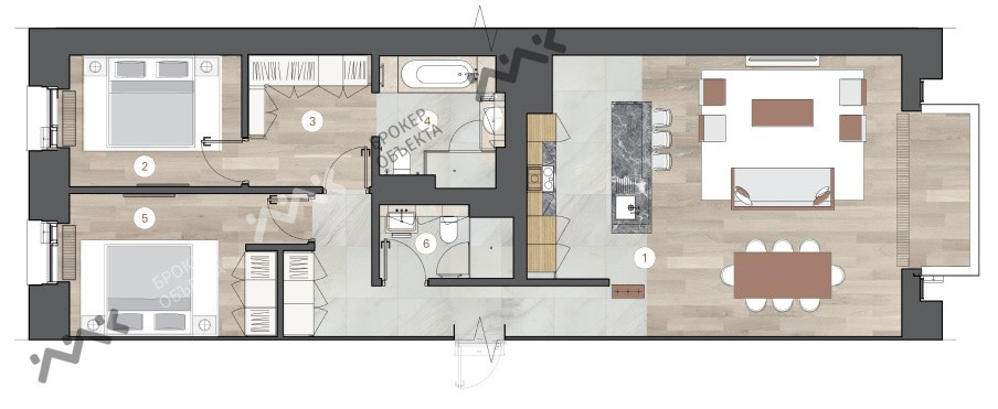 Двухкомнатная квартира 107.14 м²