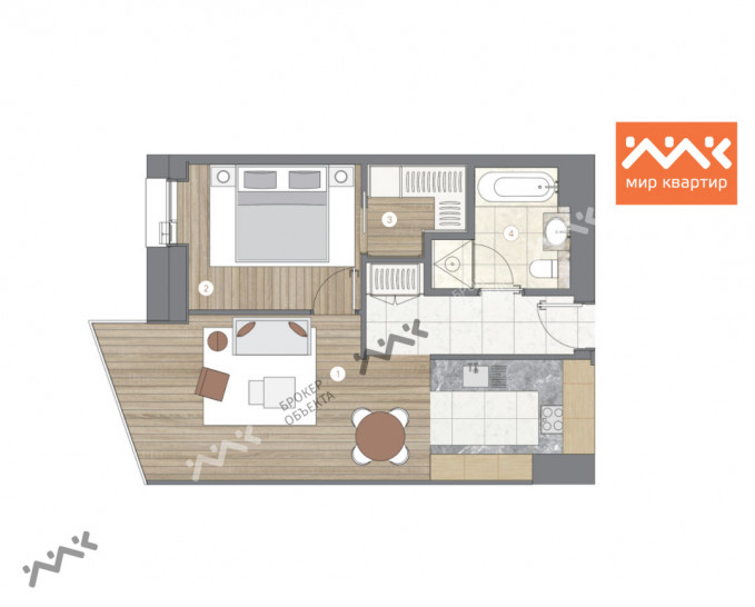 Однокомнатная квартира 51.34 м²