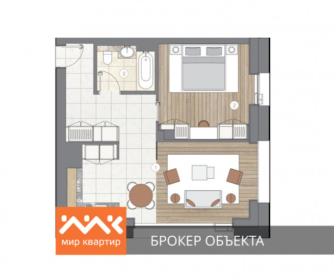 Однокомнатная квартира 58.3 м²