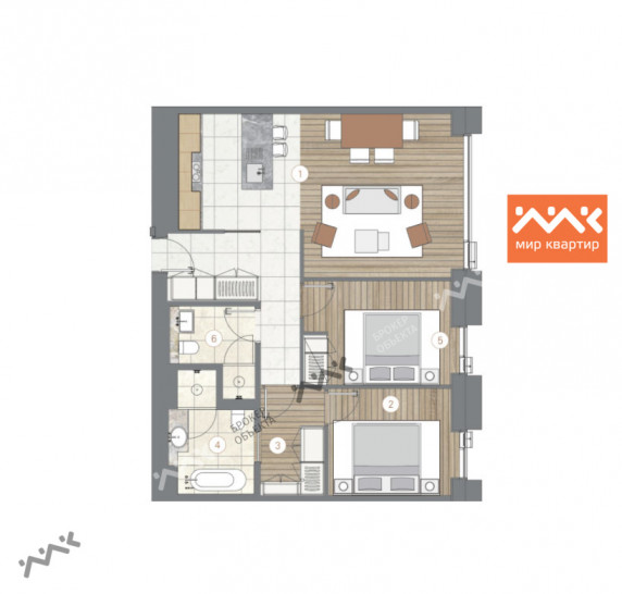 Двухкомнатная квартира 80.4 м²