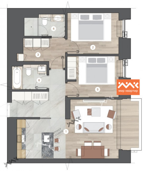 Двухкомнатная квартира 78.1 м²