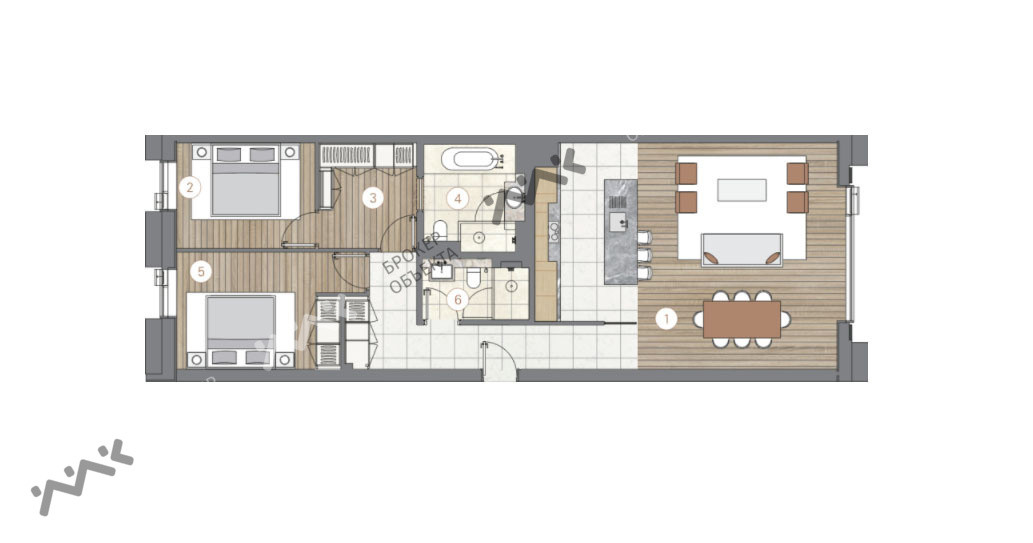 Двухкомнатная квартира 107.1 м²