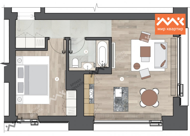 Однокомнатная квартира 60.15 м²