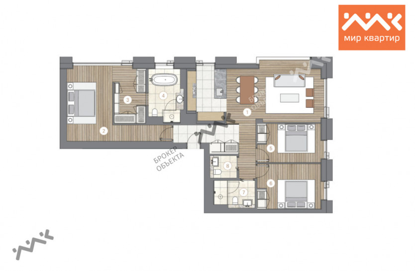 Трёхкомнатная квартира 127.6 м²
